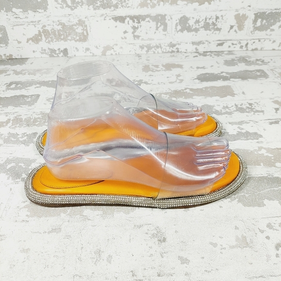 Schutz Alicina Slide in Bright Tangerine Orange Silver Crystal Sandal E205 - Picture 5 of 14